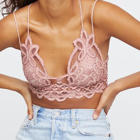 Free People One Adella Bralette Ballet Lace Boho Mauve S NWT Strappy Crochet - Picture 1 of 6